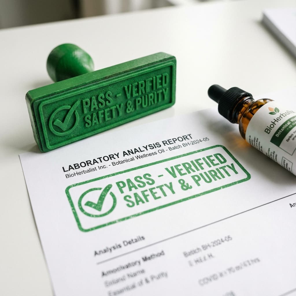 Lab analysis report with pass stamp